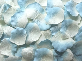 Ivory w/ Blue silk rose petals, bag of 100 